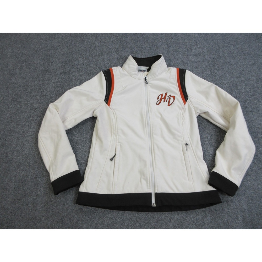 Harley Davidson Softshell Jacket Womens XS White Full Zip Biker Moto Striped